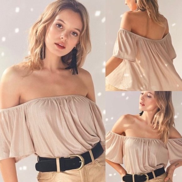 Ecoté Champagne Off The Shoulder Top Blouse‎ Size S - Picture 1 of 6